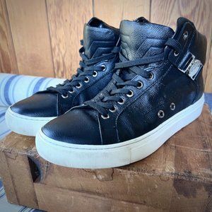 Versace Collection Black Leather High Top Sneakers Size 40